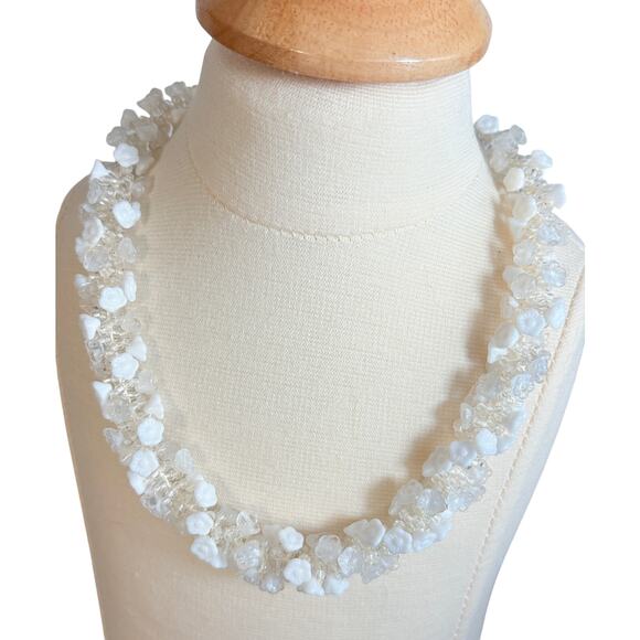 Vintage Miriam Haskell lucite and frosted floral bead necklace with earrings - Picture 1 of 6